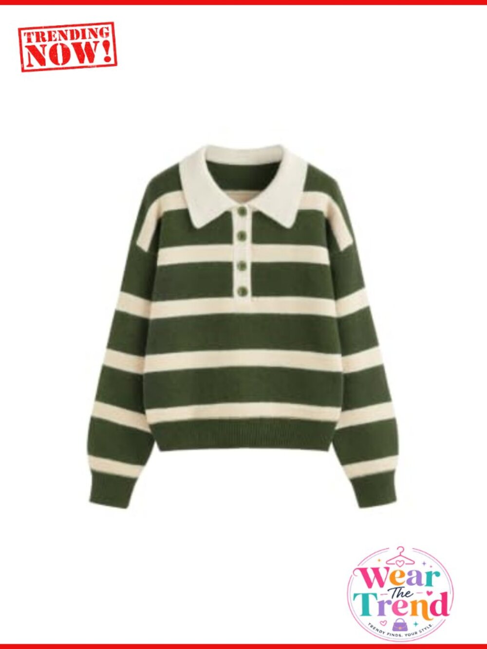 Women's Striped Polo Sweater Half Button Knit Pullover Fall Shirt